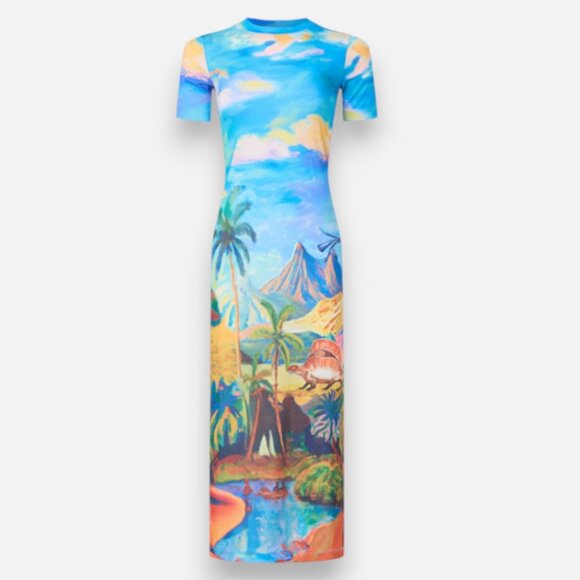 Stella Jean Beach Print Midi Dress | size 10 - Picture 3 of 5